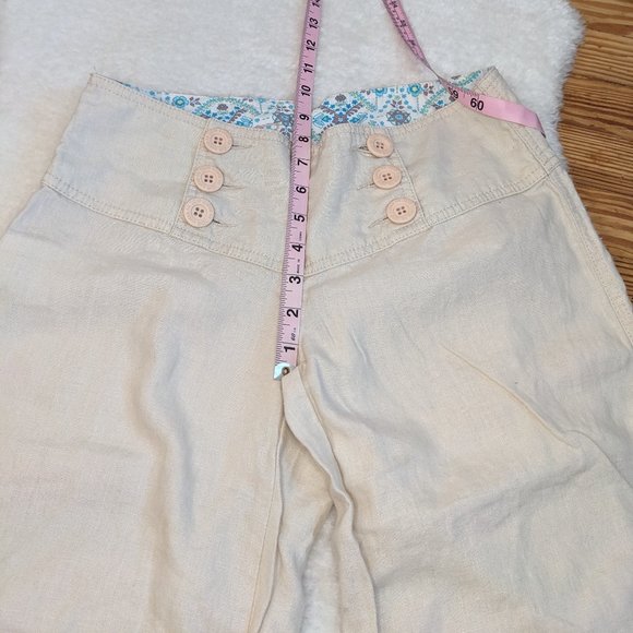 Vintage Y2K Esprit 100% Linen Sailor Style Button Front Wide Waistband Capris - Picture 7 of 13